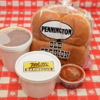 Family Pack 1 · 1 lb. of meat, one pint of any side item and eight packs of buns. Feeds four.