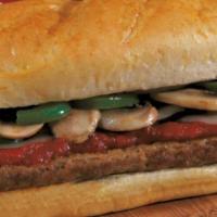 Stromboli · Ground steak topped with pizza sauce, melted provolone, sautéed onions, mushroom & green pep...
