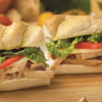 Chicken Club · Tender, juicy strips of chicken breast served on an Italian roll with Provolone cheese, cris...