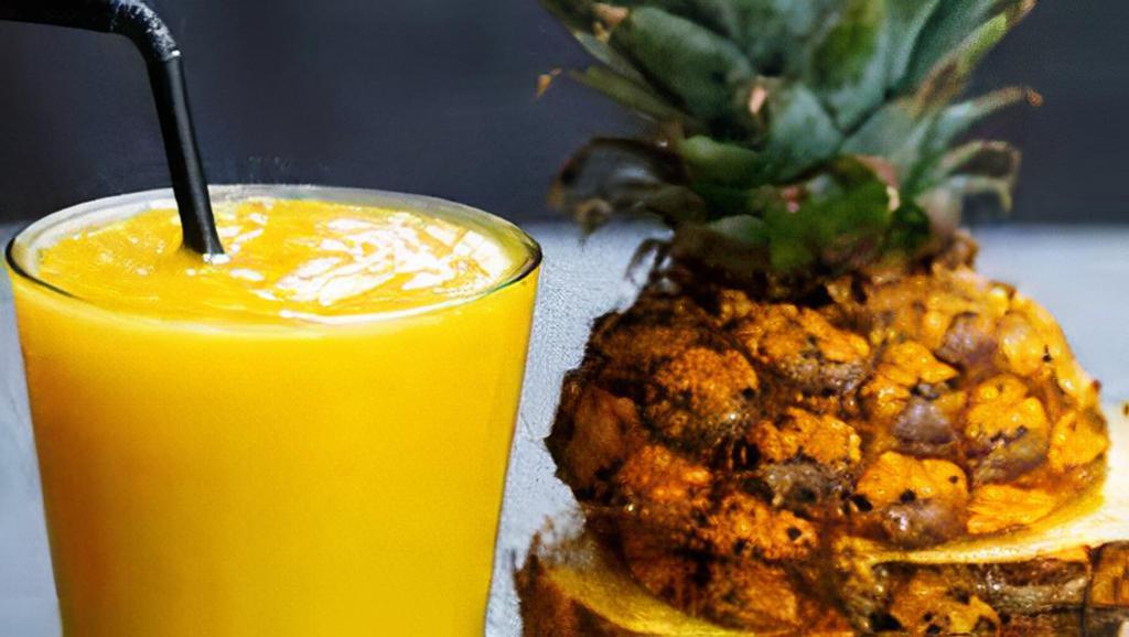 Pineapple Orange Smoothie · Blended pineapple, orange slices, and orange juice. 
* Chia seeds, flax seeds or  protein powder maybe added upon request for an additional charge per add in.