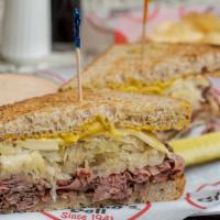 Reuben Variation · Columbia’s finest since 1969, includes extra lean pastrami brisket, melted muenster cheese, ...