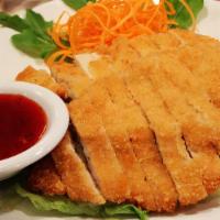 Chicken Katsu · Lightly fried chicken thinly sliced and served with plum sauce.