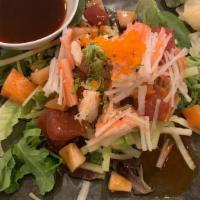 Seafood Salad · Octopus, fresh fish, shrimp, crab stick, masago, avocado, and cucumber mixed with spicy ponz...