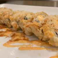 Bonzai Roll · Shrimp, crab, advacado and cream cheese. Tempura fried, topped with crunch flakes and specia...