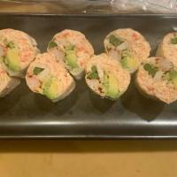 Pinnacle Roll · Snow crab, crab stick, boiled shrimp, asparagus, avocado, and cucumber wrapped in soybean pa...
