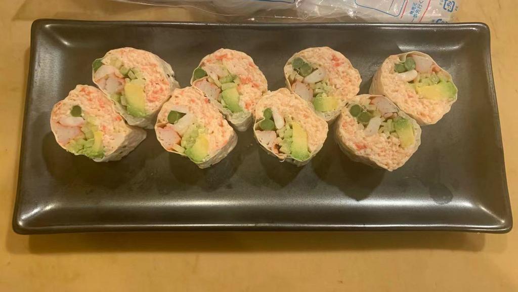 Pinnacle Roll · Snow crab, crab stick, boiled shrimp, asparagus, avocado, and cucumber wrapped in soybean paper with no rice.