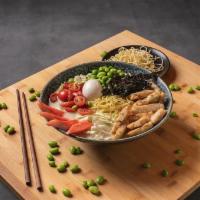 Chicken Ramen · Chicken, Veggies, Egg, Crab Meat,  Seaweed (Pork Soup)