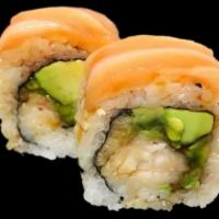 Sunrise Roll · Shrimp tempura and avocado topped with salmon and eel sauce.