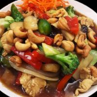 Thai Cashew Nuts · Your choice of beef, chicken or shrimp with broccoli, bok choy, onions, bell peppers, water ...
