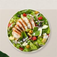 Cajun Chicken Salad · Fresh green lettuce mix, tomatoes, onions, green peppers, black and green olives and cheese ...