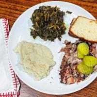 Tennessee Pork Shoulder · Served with your choice of two vegetables and bread.