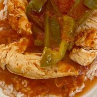 Lunch Chicken Cacciatore · Green peppers, mushrooms, onions, and black olives in chunky tomato sauce.