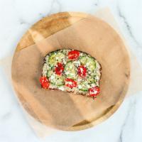 Single Hummus Toast · house-made hummus, cucumbers, tomatoes, feta, sprouted bread
