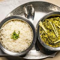 Palak Paneer · Gluten-free. Homemade Indian cheese cooked with spinach and mild spices. Served with choice ...