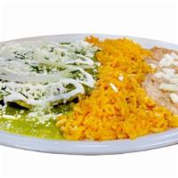 Enchiladas Cheese · Green sauce or red souce, Mozzarella Cheese Enchiladas.   Served with rice and beans.