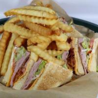 Club W/Meal · (Bacon, Fresh ham, cheese, lettuce, tomato & mayonnaise) Served with a side