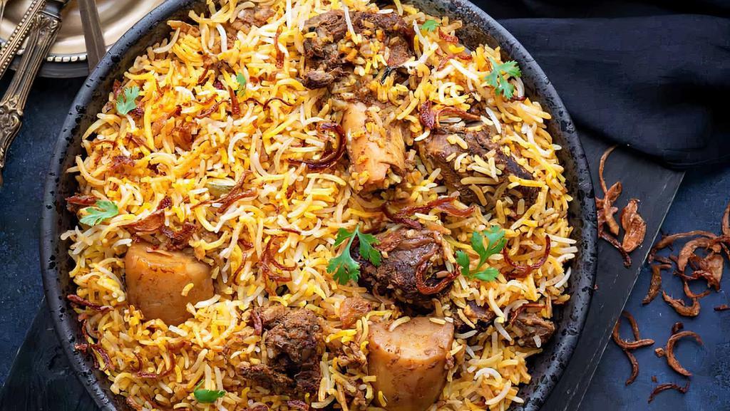Mutton Lamb · Biryani is a spiced mix of meat and rice, traditionally cooked over an open fire in a leather pot
