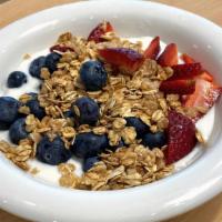 Honey Berry Crunch · Fresh strawberries and blueberries, low-fat vanilla yogurt and honey granola crunch.