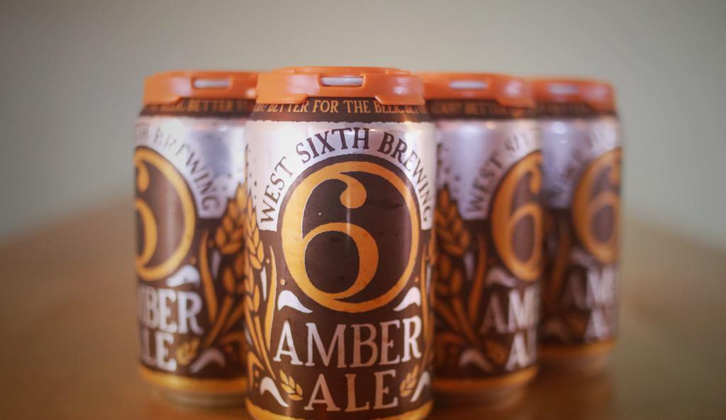 West Sixth Amber Ale · 12 oz 6 pack cans. Amber Ale · 5.5% · Lexington, KY. A malt forward, but balanced American Amber Ale dominated by biscuit malt flavors and accompanied by fruity hop notes.