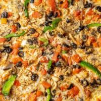 Veggie Pizza · Mushrooms (mixed with fresh garlic,
parsley, oregano, oil, and salt), onions, peppers, fresh...
