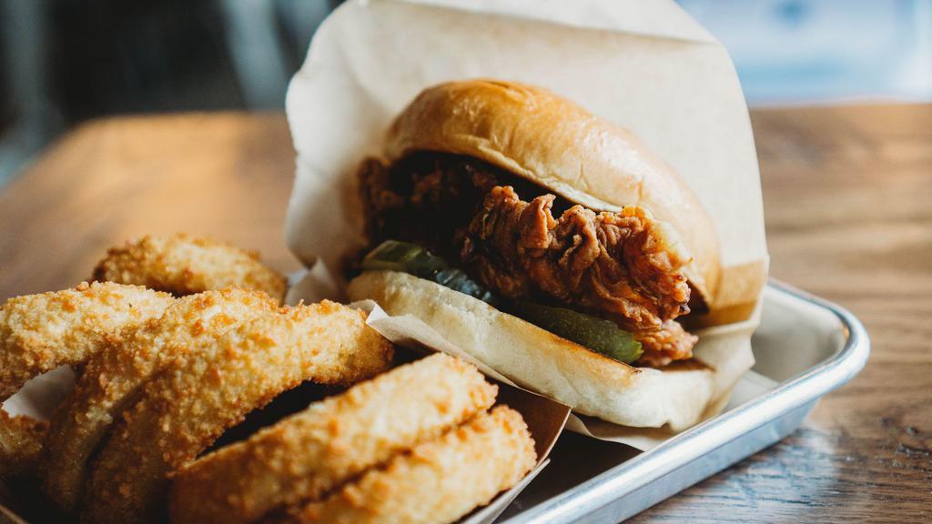 Fried Chicken Sandwich · 100% all natural chicken breast, hand breaded with mayo and pickle.