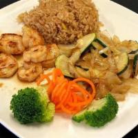 Hibachi Shrimp · W/zucchini, onion, carrot, broccoli. Add noodle sub rice for an additional charge.