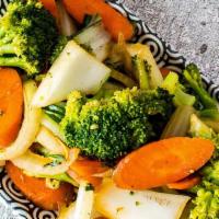 Hibachi Vegetables · Zucchini, onion, carrot, broccoli. Add noodle sub rice for an additional charge.