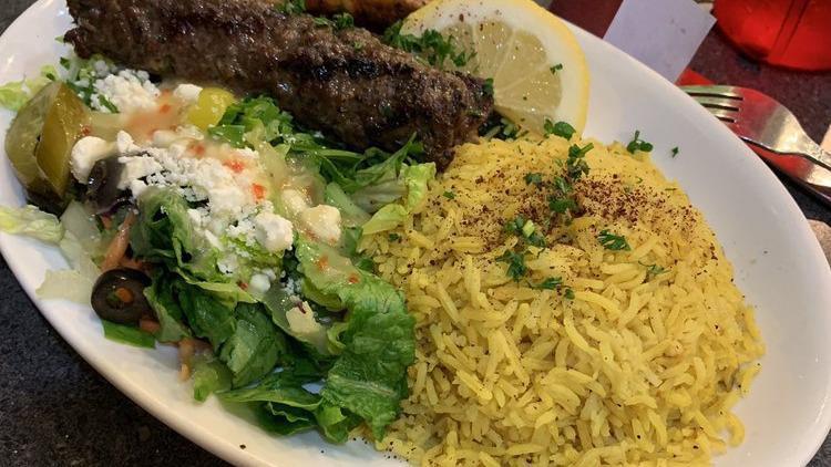 3 Pieces Mixed Kabobs · Favorite. Chicken, beef and lamb kabobs all on the same plate served with rice, grilled vegetables and a choice of salad.
