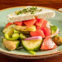 Country Greek · Cucumber, vine-ripe tomato, feta, red onion, green bell pepper, oregano, marinated olives, r...