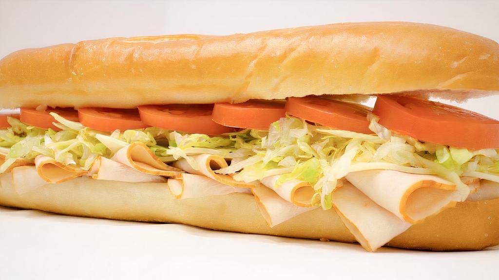 Turkey And Cheese Sub (Regular) · Turkey, cheese, lettuce, tomatoes, and mayonnaise.