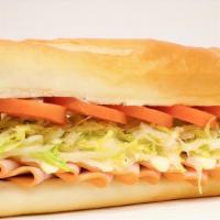 Ham And Cheese Sub (Regular) · Ham, cheese, lettuce, tomatoes, and mayonnaise.