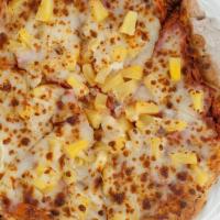 Hawaiian Gluten-Free Pizza · Pizza sauce, mozzarella, ham, pineapple, and Chanello's dip.