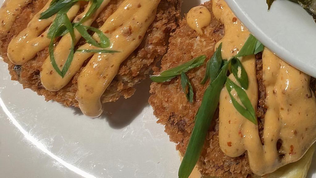 Crab Cakes · Crispy deviled crab cake with spicy chipotle aioli.
