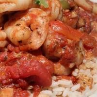 Shrimp Creole · Served over rice. Choice of one side.