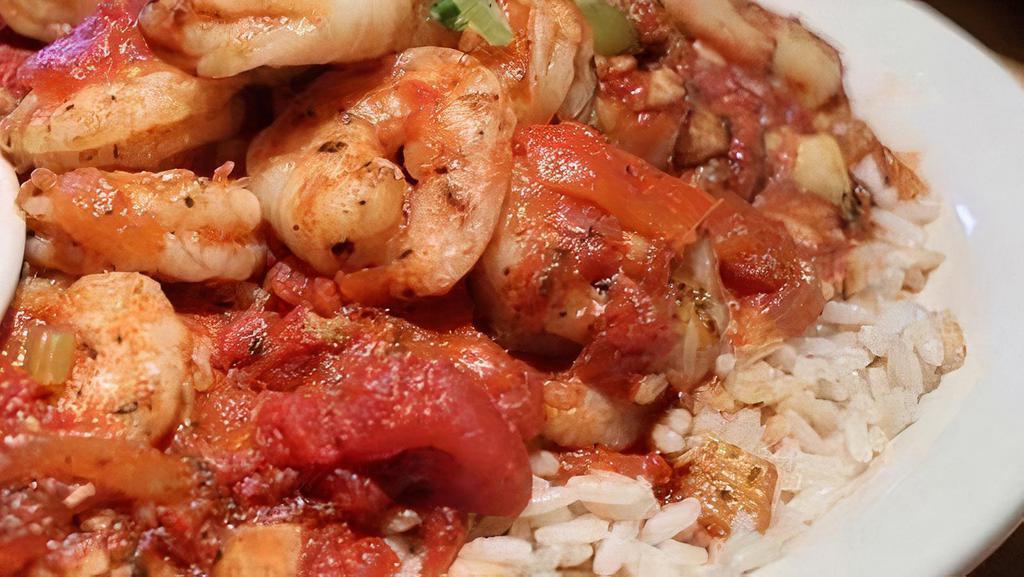 Shrimp Creole · Served over rice. Choice of one side.