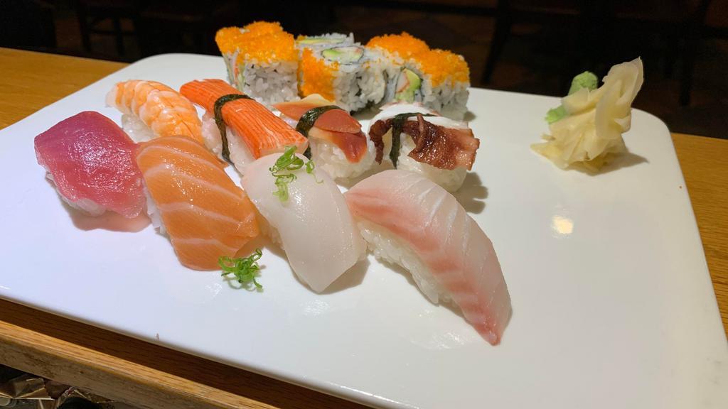 Sushi Regular · 8 pc of sushi, one California roll.