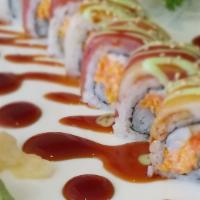 Candy Cane Roll · Sushi shrimp, crab salad and crunchy inside, tuna and white tuna on top with special sauce