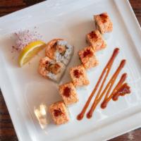 Twin Tower Roll · Shrimp tempura, el crab stick salad on top).