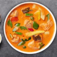 Bang Bang Panang Curry · Bamboo shoots , carrots, baby corn, mushrooms. bell peppers, onions, zucchini in a creamy cu...