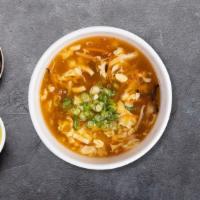 Hot And Sour Soup · Soup that is both spicy and sour typically flavored with hot pepper and vinegar.