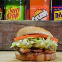 Bbq Soda Burger · Cheddar Cheese, Lettuce, Tomato, Hickory,Smoked Bacon, Cheerwine BBQ Sauce