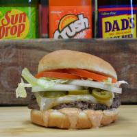 Spicy Burger · Smokey Ghostpepper Jack Cheese, Lettuce,Tomato, Onion, Jalapenos, Sodalicious Hot Sauce