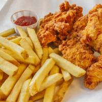 4 Ct- Fried Chicken Tenders · Four fried chicken tenders served with side of ranch.