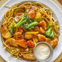 Chicken Lo Mein · Fried lo mein with mix vegetable served with grill chicken all glazed with teriyaki sauce. S...