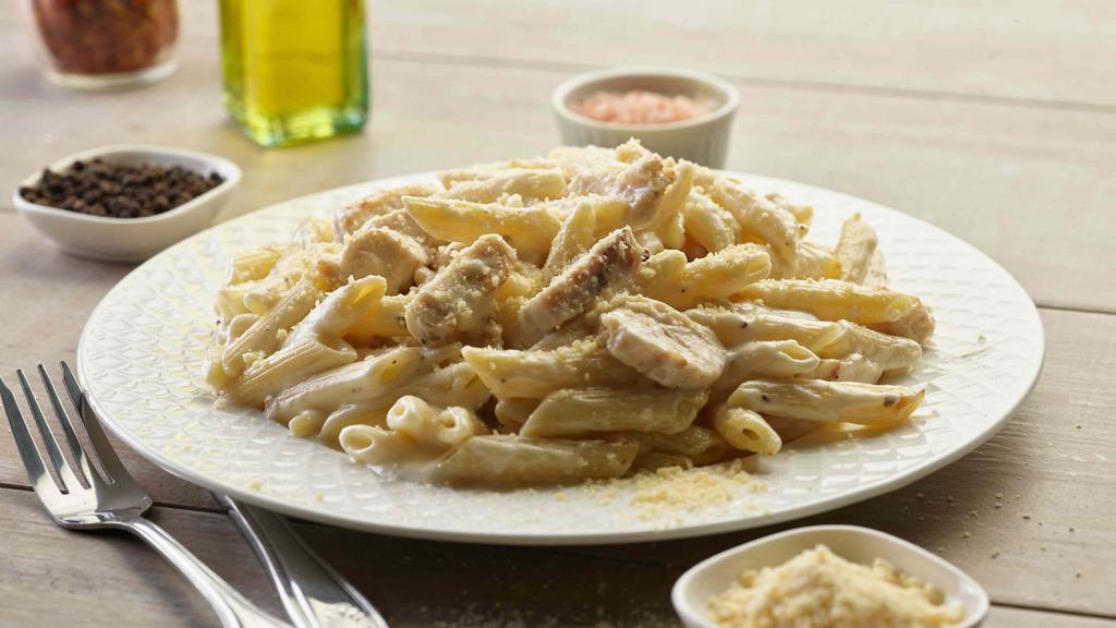 Alfredo Chicken Pasta · This pasta has our signature alfredo sauce, penne pasta, All-Natural Garlic Chicken Breast & fresh parmesan  cheese