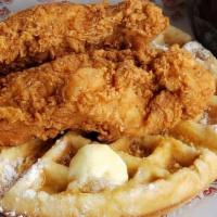 Hot Chicken & Waffles · Hot chicken and waffles comes with a Belgian style waffle, 3 jumbo tenders. A customer favor...