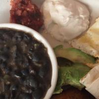 Guatemalan · Buen provecho, two eggs, black beans, Slimsalsa, avocado, plantains & warm tortillas