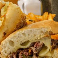 Philly Steak Slimwich · Beef steak, grilled with onions, green peppers, mushrooms, hot peppers & melted Provolone ch...