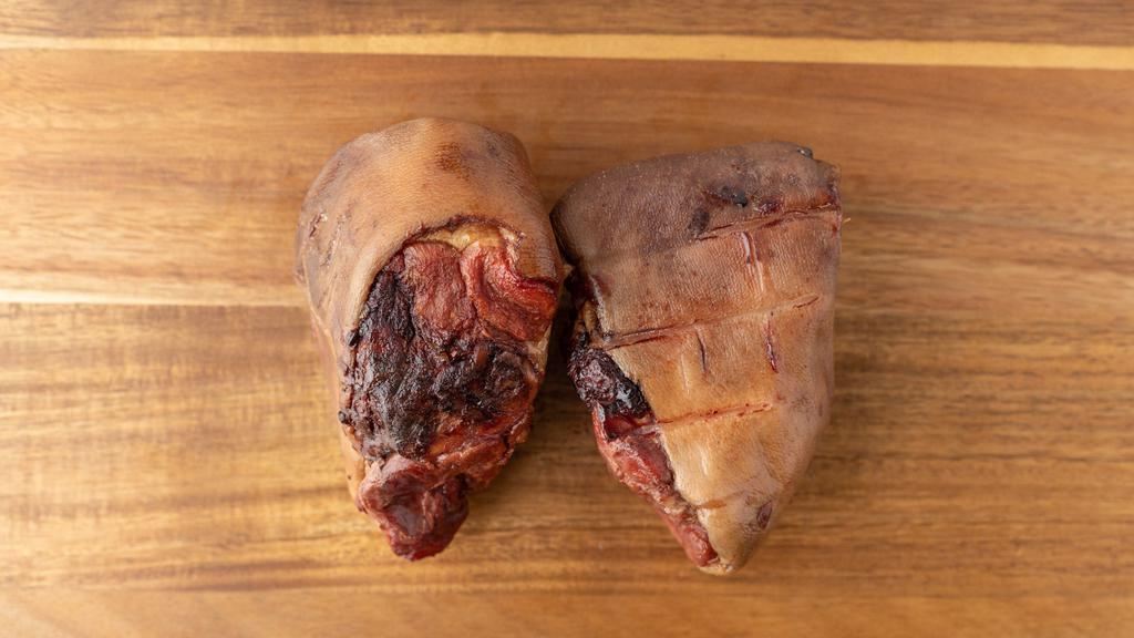 Smoked Ham Hocks · One pack of Ham Hocks (two or three hocks). Approximately 1.5 lbs.
Small hocks are seasoned and smoked. Great for seasoning beans and other dishes.