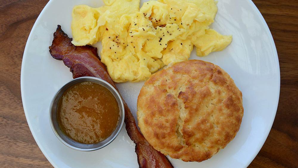 Kid'S Egg Plate · 1 Scrambled Egg, Bacon or Sausage, Buttermilk Biscuit with Jam
